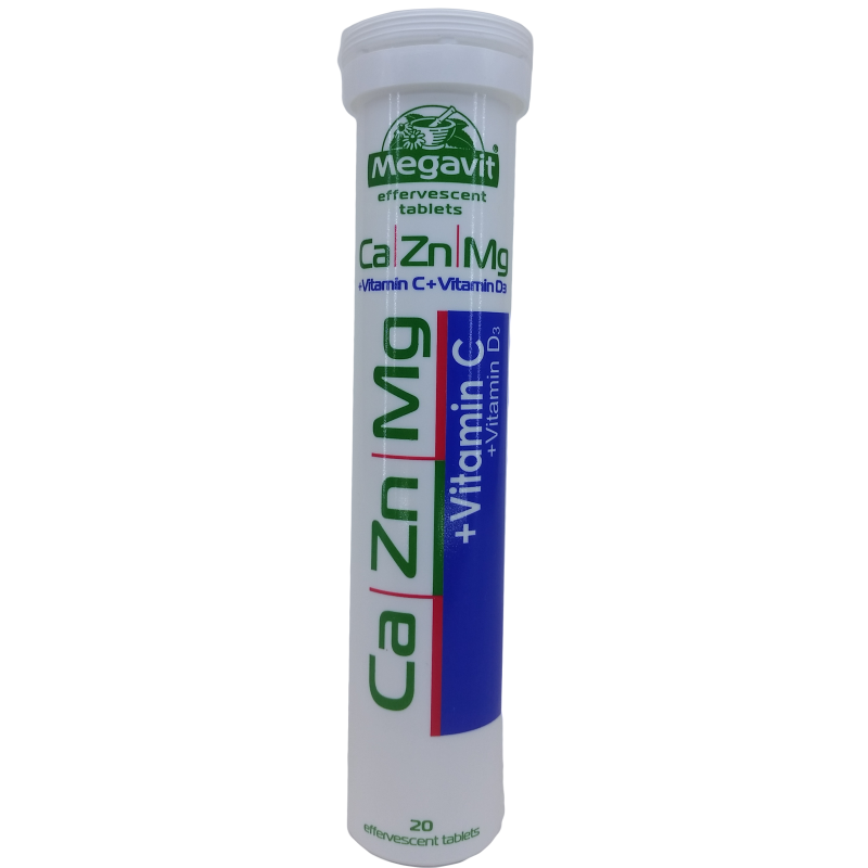 Megavit Vitaminë Eferveshente "Ca   Zn   Mg   Vit C   Vit D3" (limon)