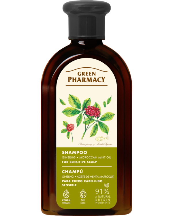 #GREEN26 Shampo me xhensen dhe vaj mente moroken për skalp të ndjeshëm 350ml