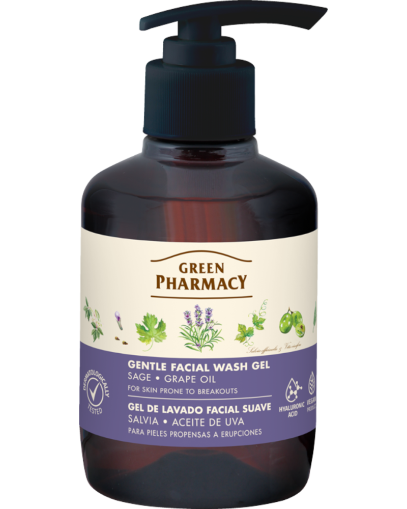 #GREEN32 Xhel i butë për larjen e fytyrës me sherebelë dhe vaj rrushi 270ml