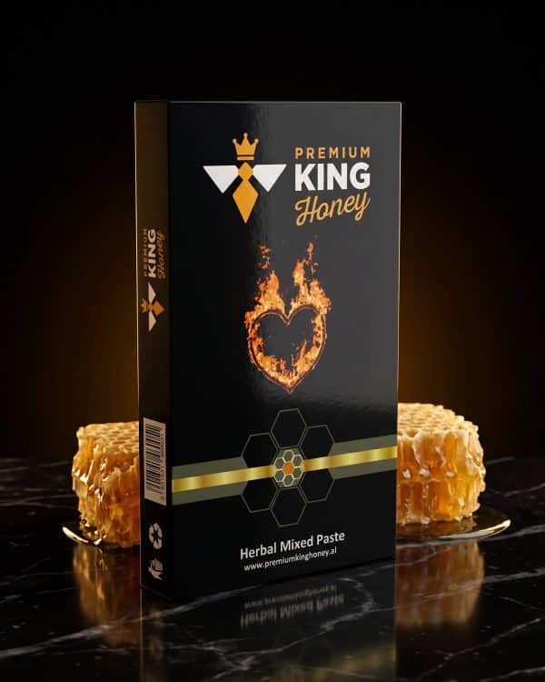 Kutia e Premium King Honey me hoje mjalti, në sfond të errët
